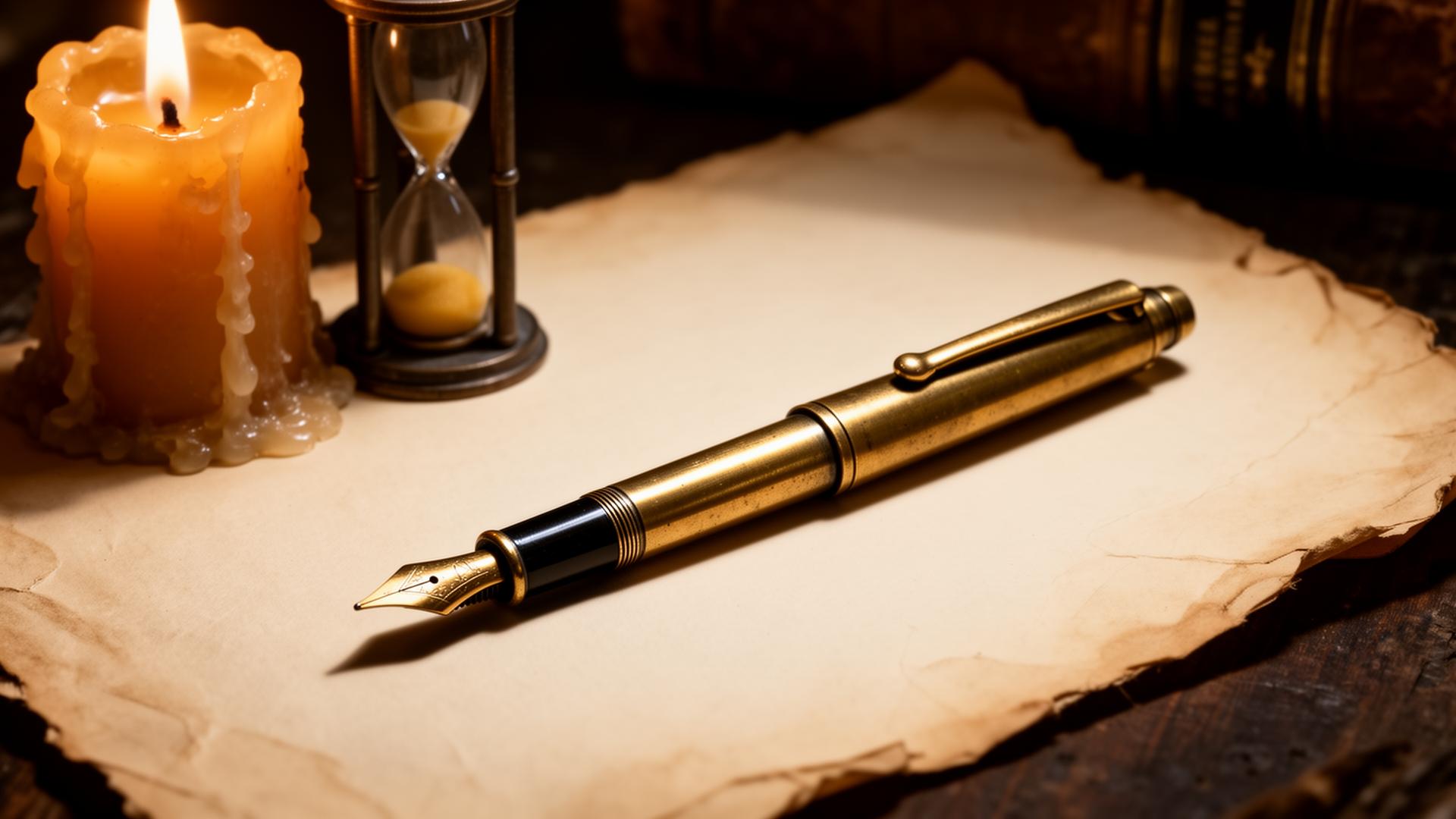 Antique calendar page with a vintage fountain pen illustrating the history of the Gregorian calendar